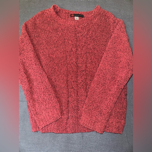 Red/Orange Cable Knit Crewneck Sweater - Picture 1 of 5